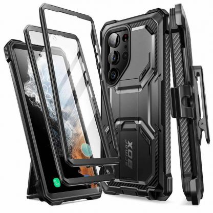 i-Blason SUPCASE ArmorBox Case - удароустойчив хибриден кейс с вграден протектор за дисплея за Samsung Galaxy S23 Ultra (черен)
