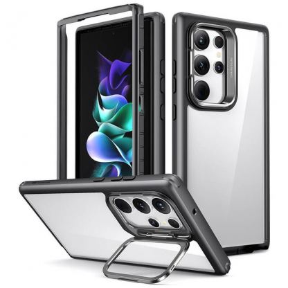 ESR Shock Armor Kickstand Case - удароустойчив хибриден кейс с вградена поставка за Samsung Galaxy S23 Ultra (черен)