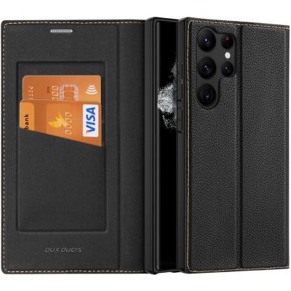 Dux Ducis Skin X2 Case - кожен калъф с поставка и отделение за кр. карти за Samsung Galaxy S23 Ultra (черен)