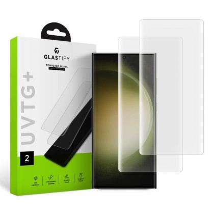 Glastify UVTG Plus Tempered Glass - 2 броя калени стъклени защитни покрития с извити ръбове с течно лепило и UV лампа за дисплея на Samsung Galaxy S23 Ultra (прозрачно)
