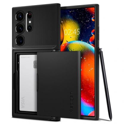 Spigen Slim Armor CS Case - хибриден кейс с отделение за кр. карти и най-висока степен на защита за Samsung Galaxy S23 Ultra (черен)