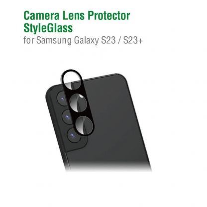 4smarts StyleGlass Camera Lens Protector - предпазнo стъклено защитно покритие за камерата на Samsung Galaxy S23, Samsung Galaxy S23 Plus (черен)
