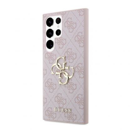 Guess Saffiano 4G Metal Logo Leather Hard Case - дизайнерски кожен кейс за Samsung Galaxy S23 Ultra (розов)