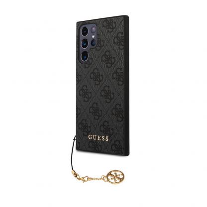 Guess 4G Charms Collection Hard Case - дизайнерски кожен кейс за Samsung Galaxy S23 Ultra (сив)