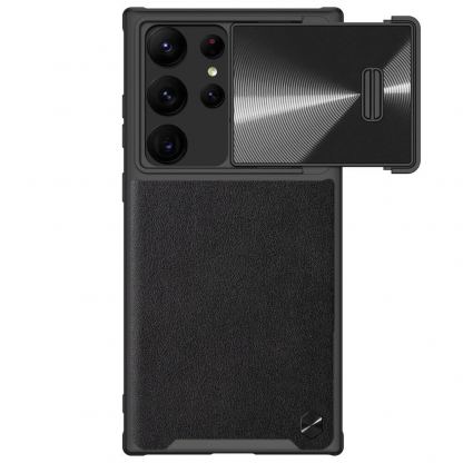 Nillkin CamShield Leather S Case - хибриден удароустойчив кожен кейс за Samsung Galaxy S23 Ultra (черен)