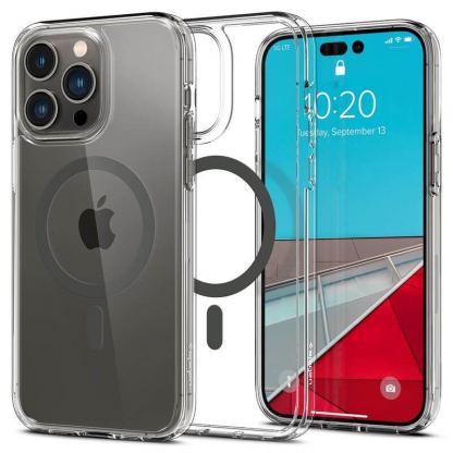 Spigen Ultra Hybrid MagSafe Case - хибриден кейс с висока степен на защита с MagSafe за iPhone 15 (прозрачен-графит) 