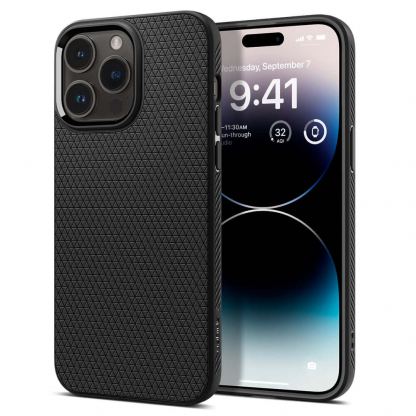 Spigen Liquid Air Case - силиконов (TPU) калъф с висока степен на защита за iPhone 15 Pro Max (черен)