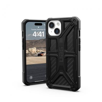 Urban Armor Gear Monarch Case - удароустойчив хибриден кейс за iPhone 15 (черен-карбон)