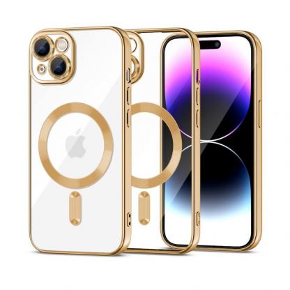 Tech-Protect MagShine MagSafe Case - тънък силиконов (TPU) калъф с MagSafe за iPhone 15 (златист-прозрачен)