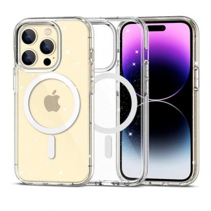Tech-Protect Flexair Glitter Hybrid MagSafe Case - хибриден удароустойчив кейс с MagSafe за iPhone 15 Pro (прозрачен)
