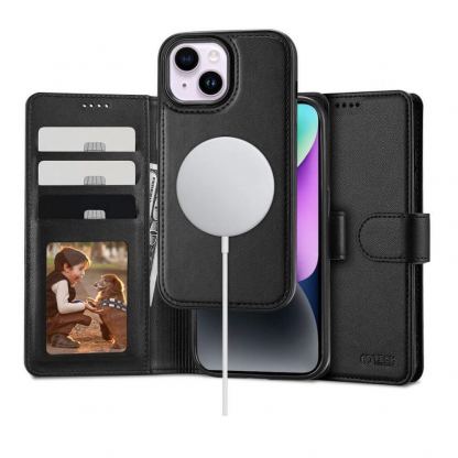 Tech-Protect Wallet Leather MagSafe Flip Case - кожен калъф, тип портфейл с отделящ се кейс с MagSafe за iPhone 15 (черен)