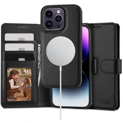 Tech-Protect Wallet Leather MagSafe Flip Case - кожен калъф, тип портфейл с отделящ се кейс с MagSafe за iPhone 15 Pro Max (черен)