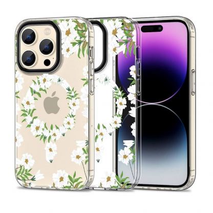 Tech-Protect MagMood White Daisy Hybrid MagSafe Case - хибриден удароустойчив кейс с MagSafe за iPhone 15 Pro (цветни мотиви)