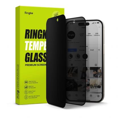 Ringke Privacy Full Cover Tempered Glass - калено стъклено защитно покритие с определен ъгъл на виждане за дисплея на iPhone 15 (черен-прозрачен)