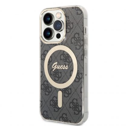 Guess IML 4G MagSafe Case - дизайнерски силиконов кейс с MagSafe за iPhone 15 Pro (черен)