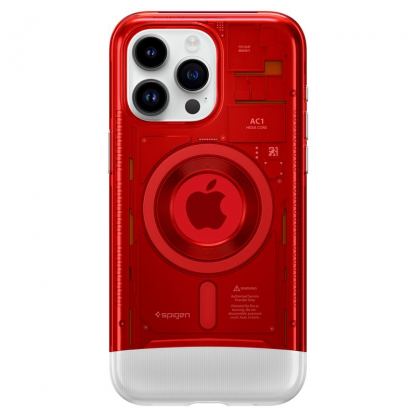 Spigen Classic C1 MagSafe Case - хибриден удароустойчив кейс с висока степен на защита с MagSafe за iPhone 15 Pro Max (червен) 