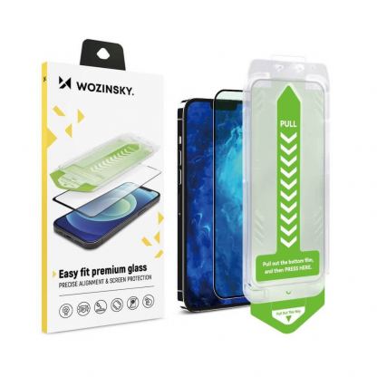 Wozinsky Easy Fit Full Glue 3D Tempered Glass - калено стъклено защитно покритие с рамка за поставяне за дисплея на iPhone 15 Pro (черен-прозрачен)