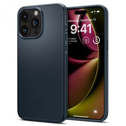 Spigen Thin Fit Case - качествен тънък матиран кейс за iPhone 15 Pro (тъмносин)