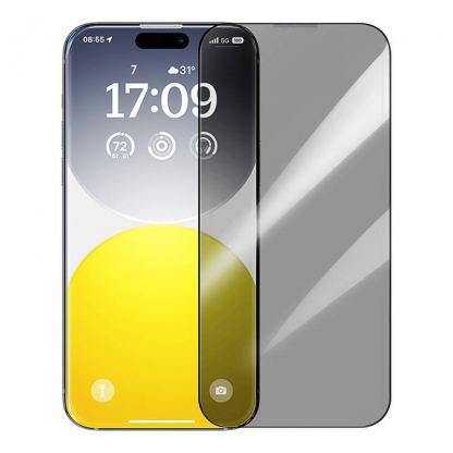 Baseus Diamond Privacy Tempered Glass Film (0.30mm) - калено стъклено защитно покритие с определен ъгъл на виждане за дисплея на iPhone 15 Pro (черен-прозрачен)