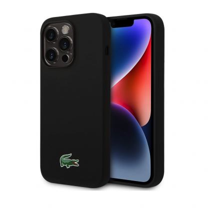 Lacoste Croc Logo Liquid Silicone MagSafe Case - дизайнерски силиконов калъф с MagSafe за iPhone 15 Pro (черен) 