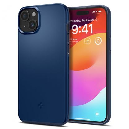 Spigen Thin Fit Case - качествен тънък матиран кейс за iPhone 15 (тъмносин)