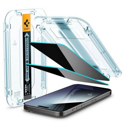 Spigen Glas.Tr Ez Fit Privacy Tempered Glass 2 Pack - 2 броя стъклени защитни покрития с определен ъгъл на виждане за дисплея за iPhone 15 Pro Max