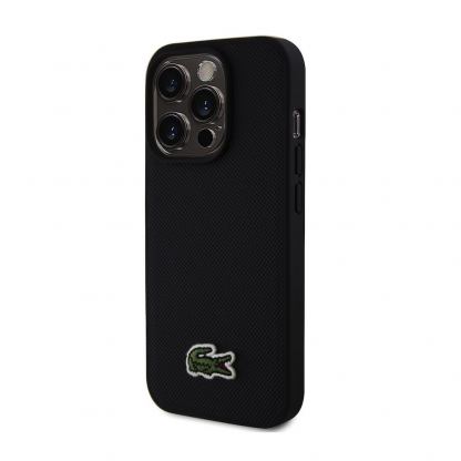 Lacoste Iconic Petit Pique Logo MagSafe Case - дизайнерски кожен кейс с MagSafe за iPhone 15 Pro (черен)