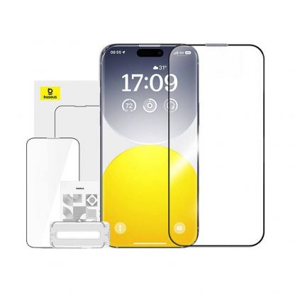 Baseus Glare Repelling Tempered Glass Film (0.30mm) - матирано калено стъклено защитно покритие за дисплея на iPhone 15 Pro (черен-прозрачен)