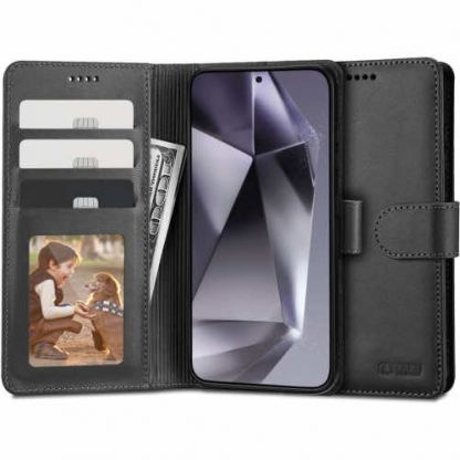 Tech-Protect Wallet Leather Flip Case - кожен калъф, тип портфейл за Samsung Galaxy S24 (черен)