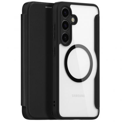 Dux Ducis Skin X Pro Magnetic Wallet Case - удароустойчив хибриден кожен кейс с отделение за карти и MagSafe за Samsung Galaxy S24 Plus (черен-прозрачен)