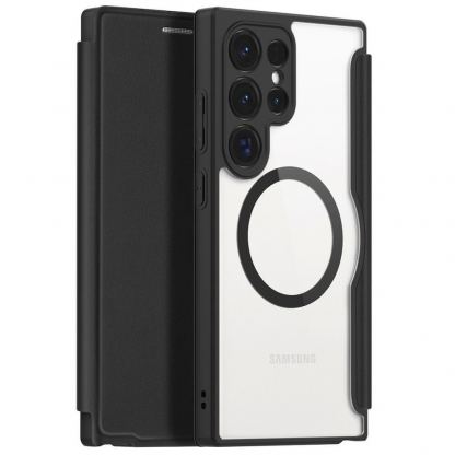 Dux Ducis Skin X Pro Magnetic Wallet Case - удароустойчив хибриден кожен кейс с отделение за карти и MagSafe за Samsung Galaxy S24 Ultra (черен-прозрачен)