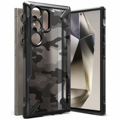 Ringke Fusion-X Case - хибриден удароустойчив кейс за Samsung Galaxy S24 Ultra (черен-камуфлаж)