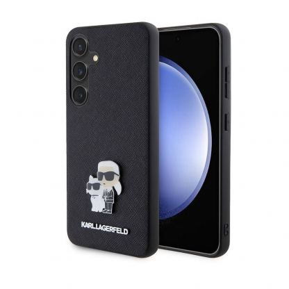 Karl Lagerfeld PU Saffiano Metal Karl and Choupette Case - дизайнерски кожен кейс за Samsung Galaxy S24 (черен)