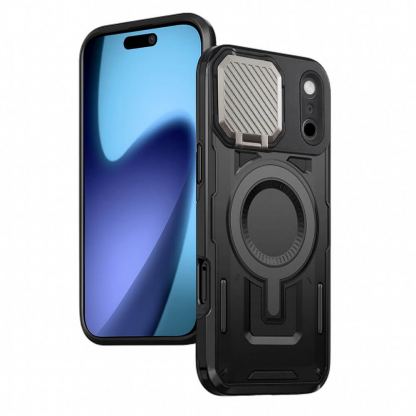 Хибриден удароустойчив кейс с вградена поставка и MagSafe за iPhone 17 Pro Max - Techsuit CamVault Pro Case (черен)