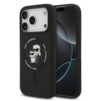 Дизайнерски силиконов кейс с MagSafe за iPhone 17 Pro Max - Karl Lagerfeld Liquid Silicone Karl and Choupette Heads MagSafe Case (черен)