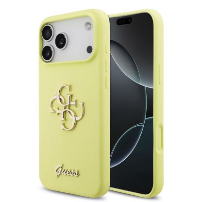 Силиконов (TPU) калъф за iPhone 17 Pro - Guess Liquid Silicone 4G Metal Logo Case (жълт)