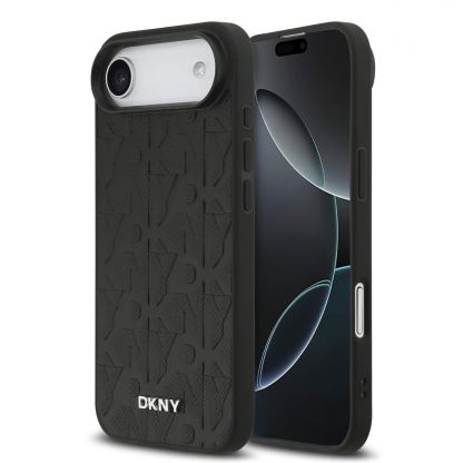 Дизайнерски кожен кейс с MagSafe за iPhone 17 Air - DKNY PU Leather Grid Pattern Magsafe Leather Hard Case (черен)