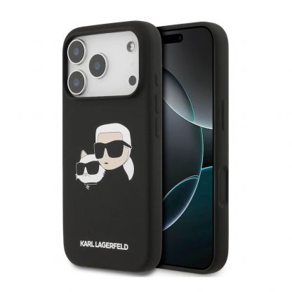 Дизайнерски силиконов кейс с MagSafe за iPhone 17 Pro - Karl Lagerfeld Liquid Silicone Double Heads MagSafe Case (черен)