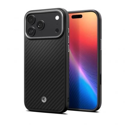 Кевларен кейс с MagSafe за iPhone 17 Pro - Spigen Enzo Aramid T MagSafe Case (черен-сребрист)