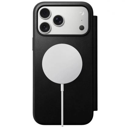 Кожен калъф (естествена кожа), тип портфейл с MagSafe за iPhone 17 Pro - Nomad Modern Leather Folio MagSafe Case (черен)