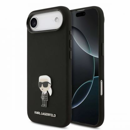 Дизайнерски силиконов кейс с MagSafe за iPhone 17 Air - Karl Lagerfeld Liquid Silicone Metal Ikonik Case (розов)