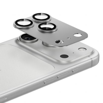 Предпазни стъклени лещи с цяла метална плочка за камерата на iPhone 17 Pro - Benks Glass Warrior Metal Lens Protector Tempered Glass (сребрист)