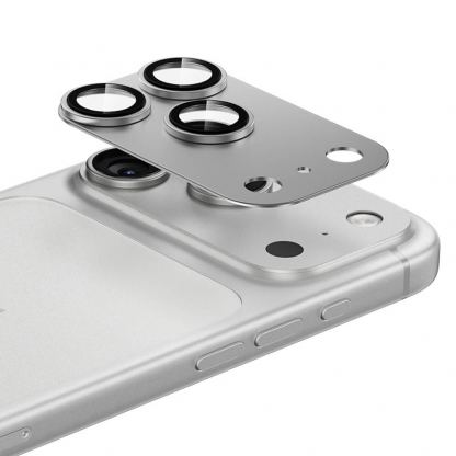 Предпазни стъклени лещи с цяла метална плочка за камерата на iPhone 17 Pro Max - Benks Glass Warrior Metal Lens Protector Tempered Glass (сребрист)