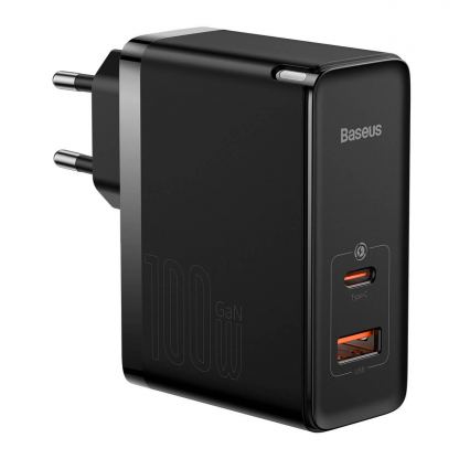Захранване за ел. мрежа за лаптопи, смартфони и таблети с USB-A и USB-C изходи с технология за бързо зареждане и USB-C кабел - Baseus GaN 5 Pro Charger 100W (CCGP090201) (черен)