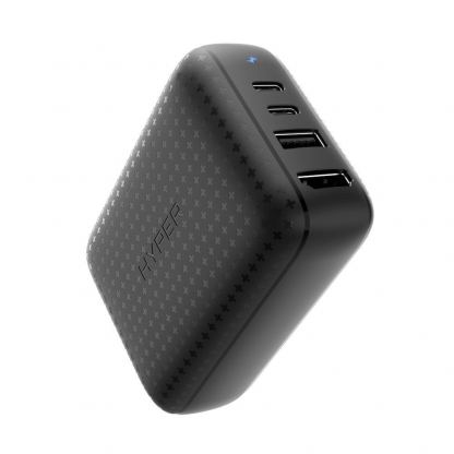 Захранване за ел. мрежа за лаптопи, смартфони и таблети с USB-C и USB-A изходи, HDMI порт и USB-C към USB-C кабел - HyperDrive USB-C GaN Powered Hub 60W (черен)