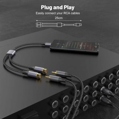 Активен кабел USB-C мъжко към 2xRCA (чинча) женско за устройства с USB-C порт (20 см) - 4smarts MatchCord Active USB-C Male to 2xRCA Female Adapter Cable (черен)
