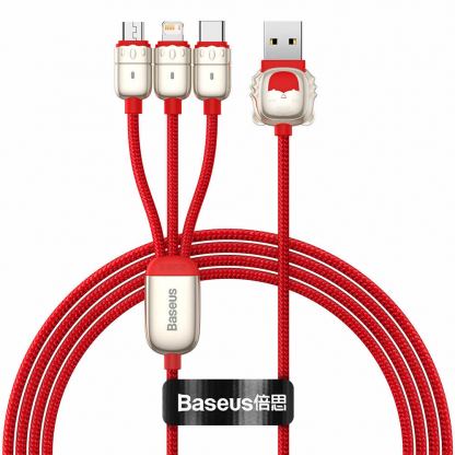 Универсален USB кабел с Lightning, microUSB и USB-C конектори (120 см) - Baseus Year of the Tiger 3-in-1 USB Cable (CASX010009) (червен)