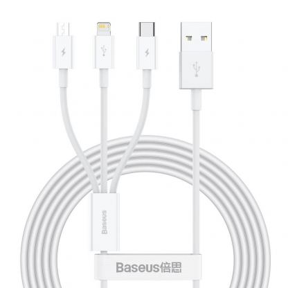 Универсален USB кабел с Lightning, microUSB и USB-C конектори (150 см) - Baseus Superior 3-in-1 USB Cable (CAMLTYS-02) (бял)
