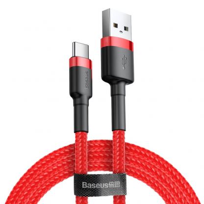 Кабел с въжена оплетка и бързо зареждане за устройства с USB-C порт (100 см) - Baseus Cafule USB-A to USB-C Cable 3A (CATKLF-B09) (черен-червен)