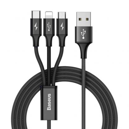 Универсален USB кабел с Lightning, microUSB и USB-C конектори (120 см) - Baseus Rapid 3-in-1 USB Cable (CAMLT-SU01) (черен)